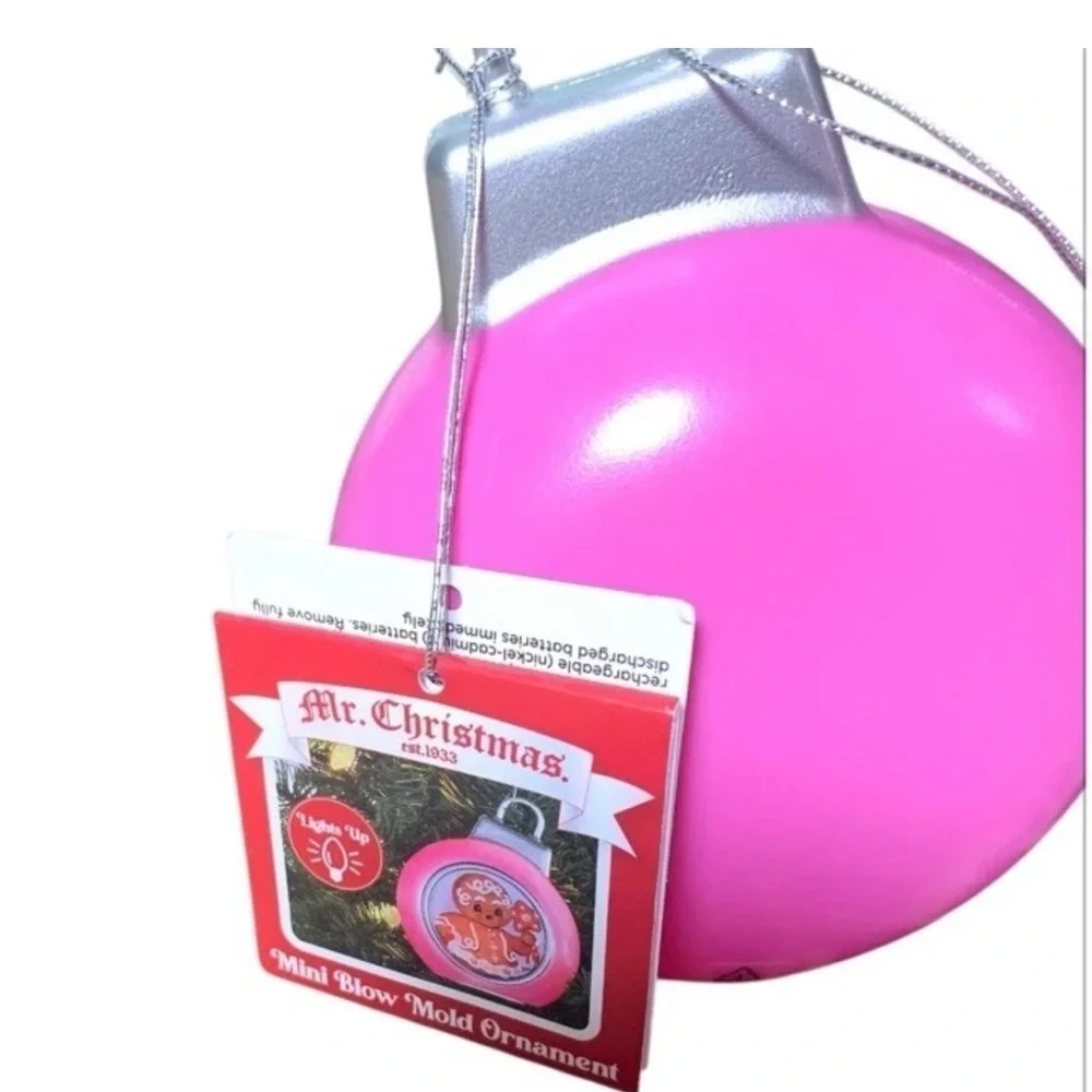 Pink Gingerbread Holiday Ornament 5” Retro Mr. Christmas Mini Blow Mold Lighted